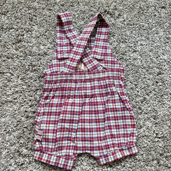 Vintage Best Buddies Plaid Shortall Romper Embroidered Fishing Summer Fall 0-3M - Picture 3 of 9